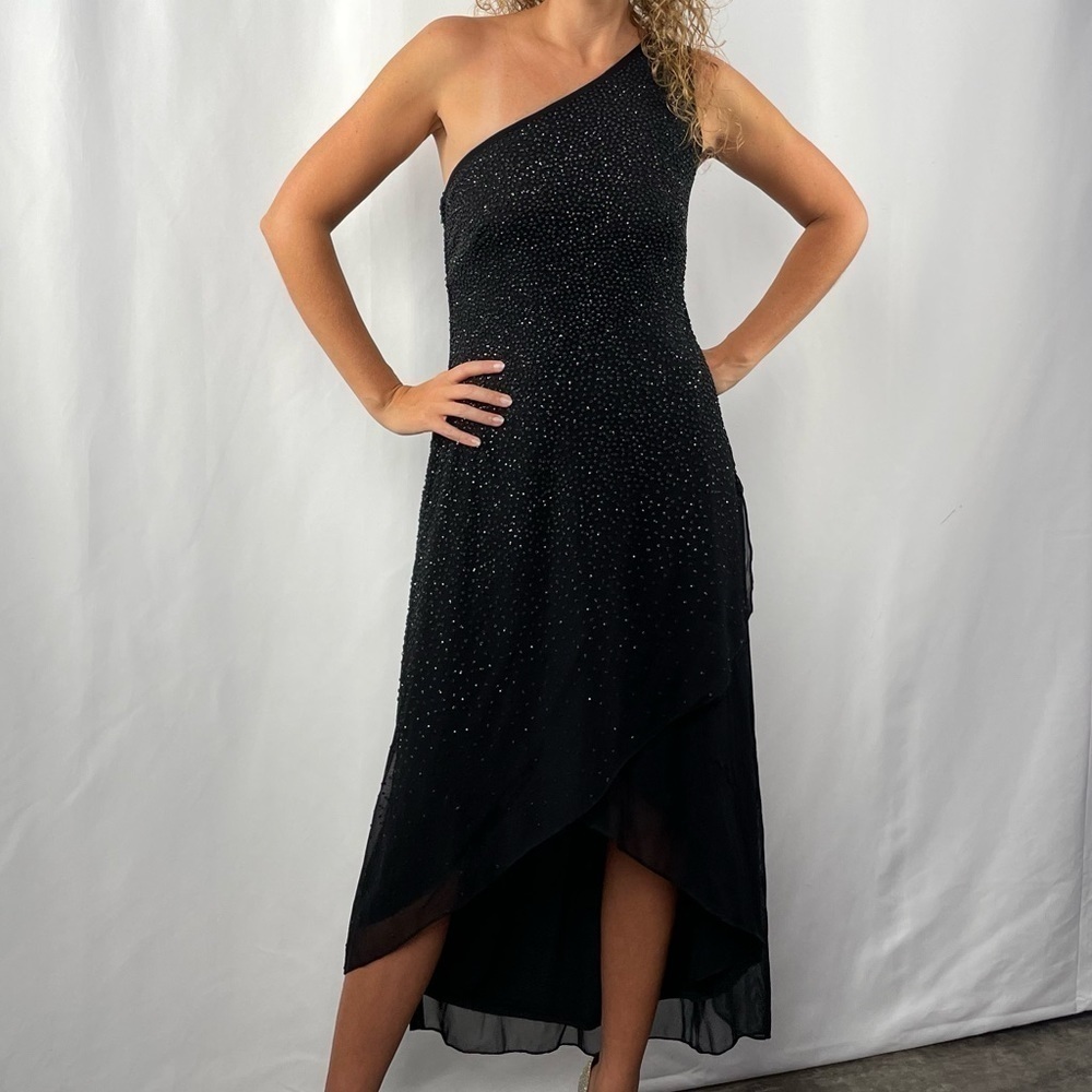 Vintage Tadashi 90's style Beaded One Shoulder Dress in Black Size Small Petite - Picture 8 of 8